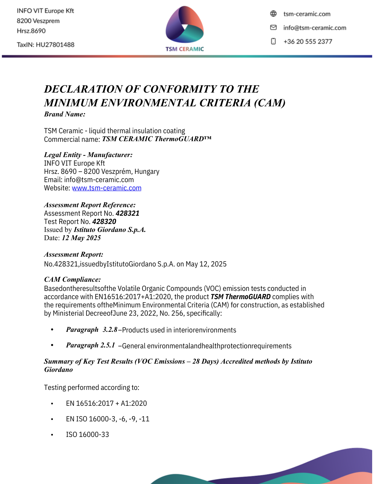 CAM declaration of performance certificate preview